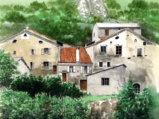 Boulc, mountain village in the Drome south east France.<br>
Mixed Media